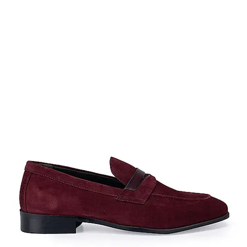Classic Suede Penny Leather Formal Burgundy Loafer