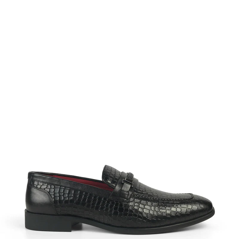 Men Crocodile Pattern Leather Stylish Loafer Black