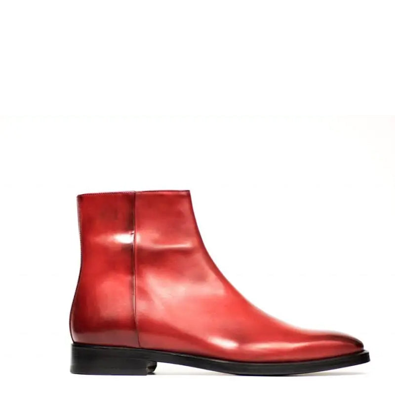 Midnight Classic Shiny Leather Side-Zipper Red Boot