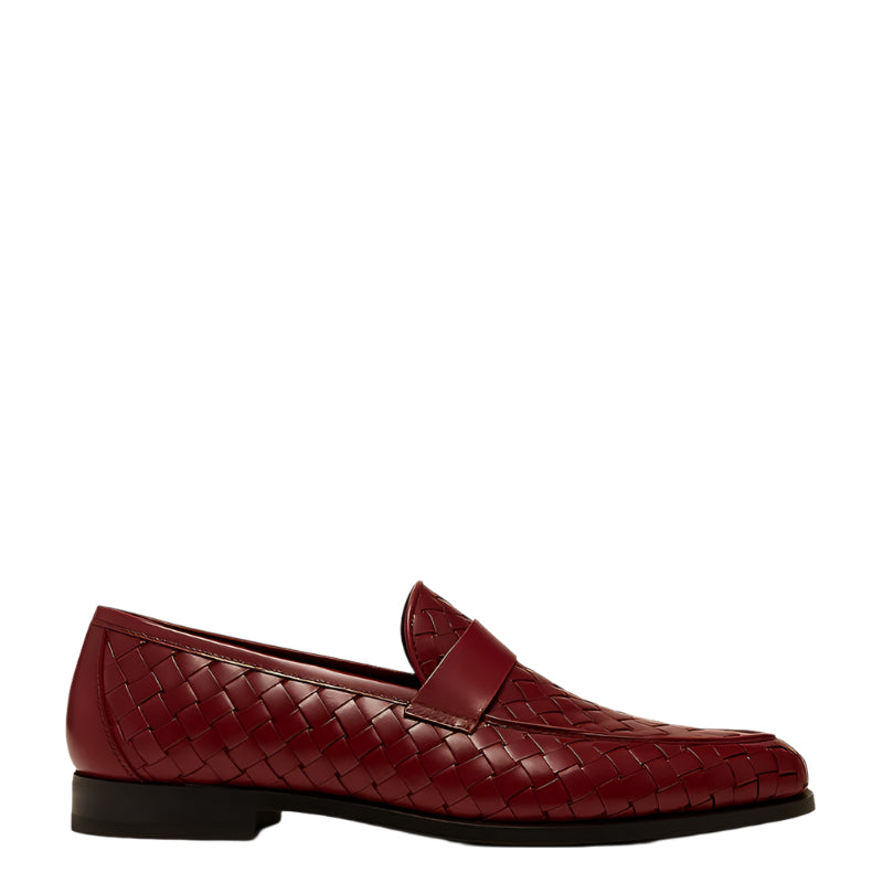 Burgundy Woven Texture Leather Loafer for Men