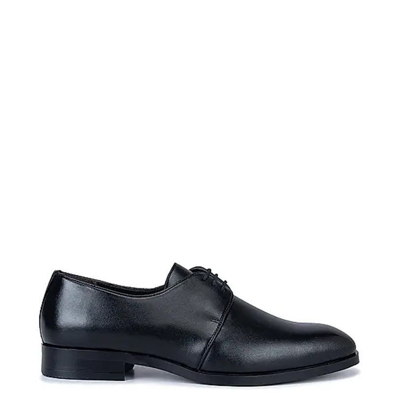 Plain Solid Leather Lace-Up Formal Derby Shoe Black