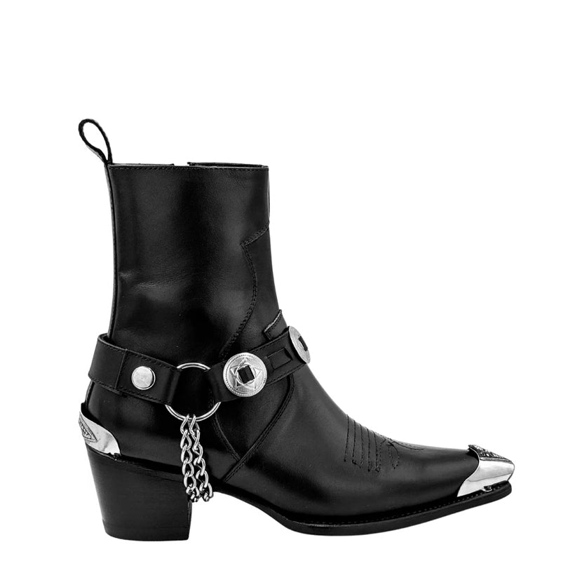 Luxury Leather Black Metal Toe Cap Cuban Heel Leather Boots