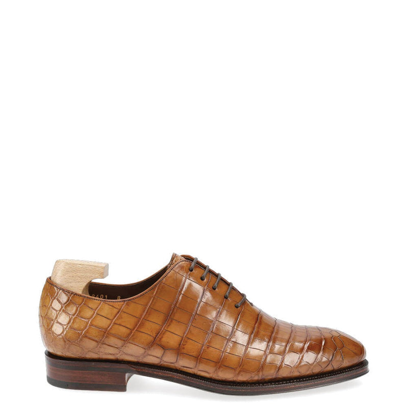 Croco Print Wholecut Leather Oxford Shoe Tan