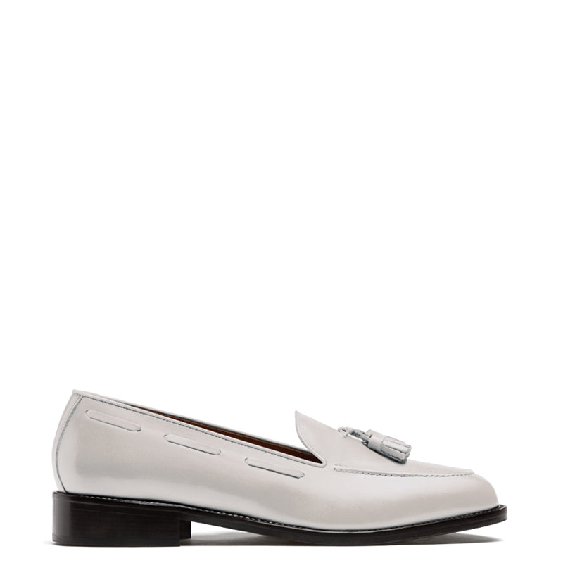 Men Handmade Solid Leather Tassel White Loafer