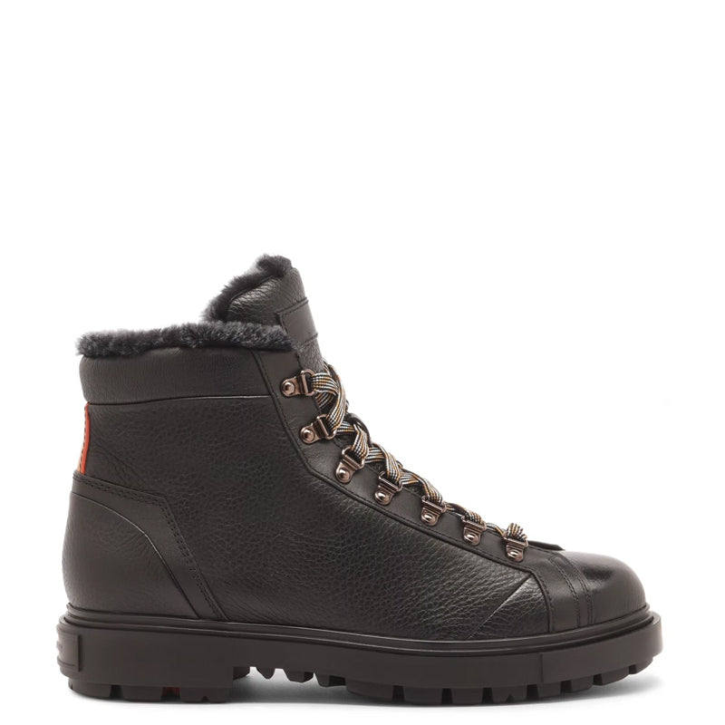 Men Tumbled Leather Hiking Boots With Fur