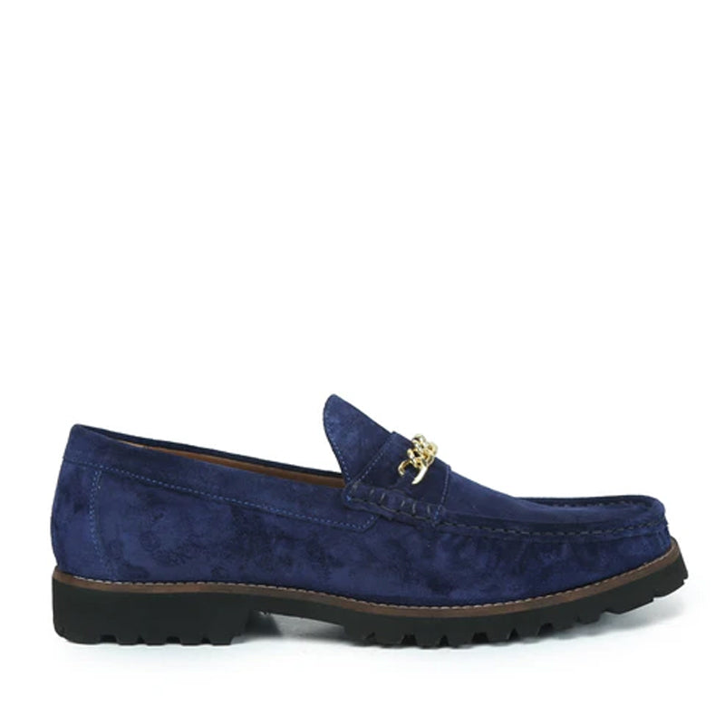 Suede Leather Loafers With Golden Blue Chain