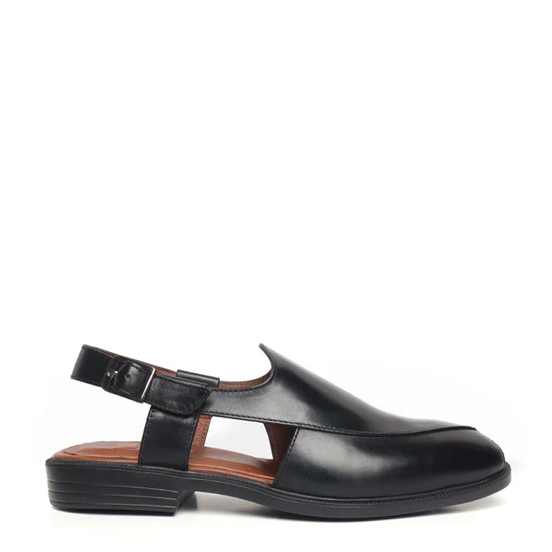 Cross Design Leather Comfort Peshawari Black Sandal
