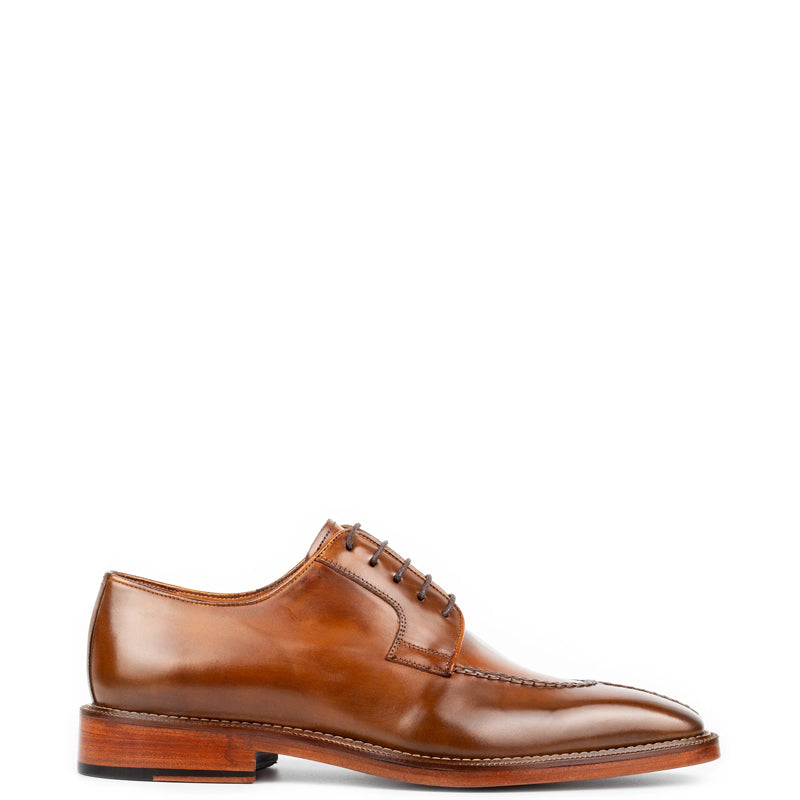 Split Toe Handpainted Crust Leather Derby Shoe Tan