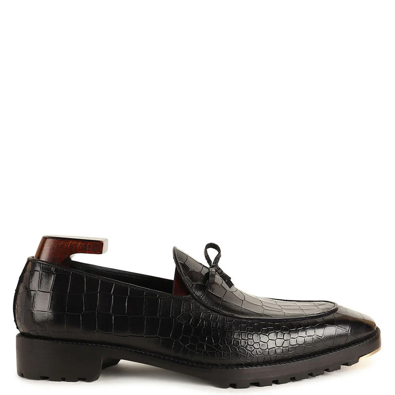 Men Croco Textured Leather Formal Loafers