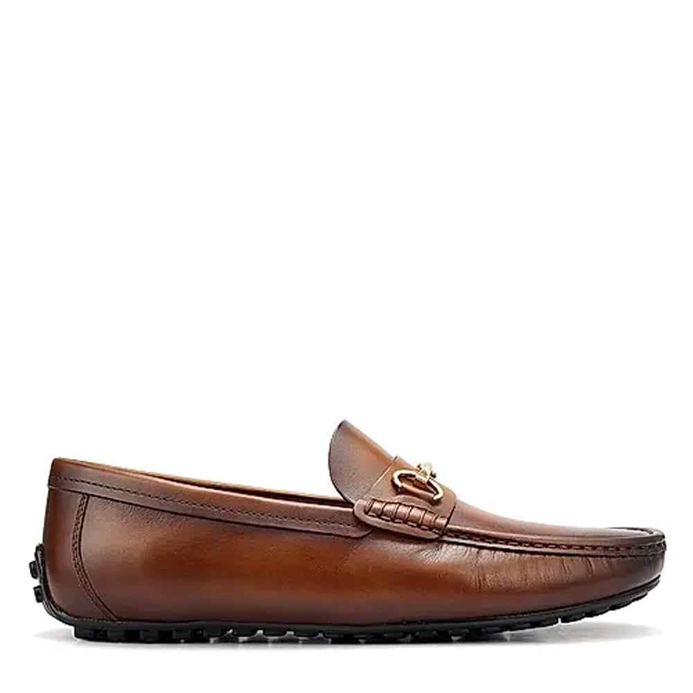 Men Solid Leather Buckled Formal Tan Loafer
