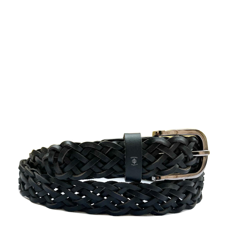 Pliancy Leather Braided Belt Black Natural