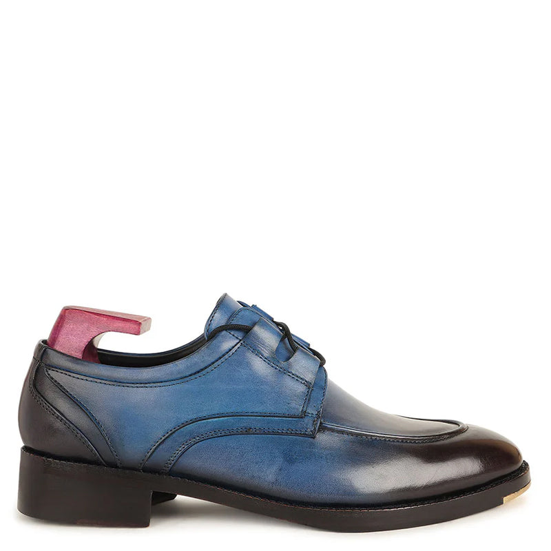 Patina Criss Cross Detail Derby Blue Shoe With Metal Toe