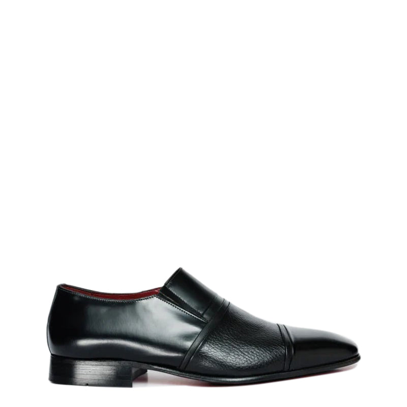 Black Leather Cap Toe Loafer Men Shoe