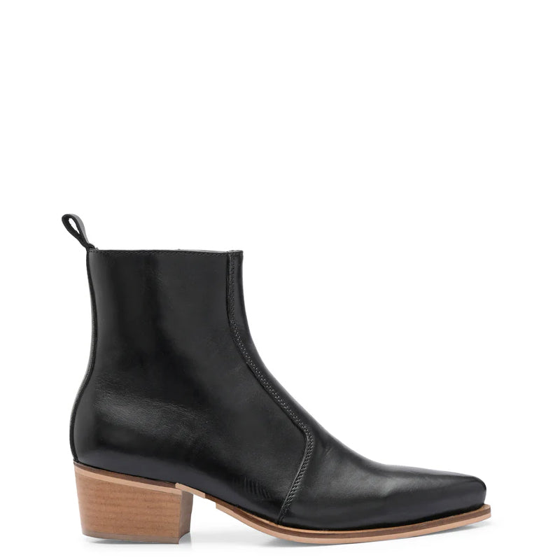 Polished Leather High Heel Side-Zipper Boot Black