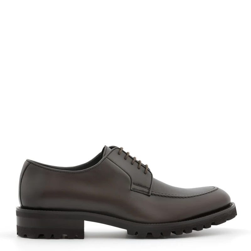 Men Classic Plain Solid Leather Brown Derby Shoe