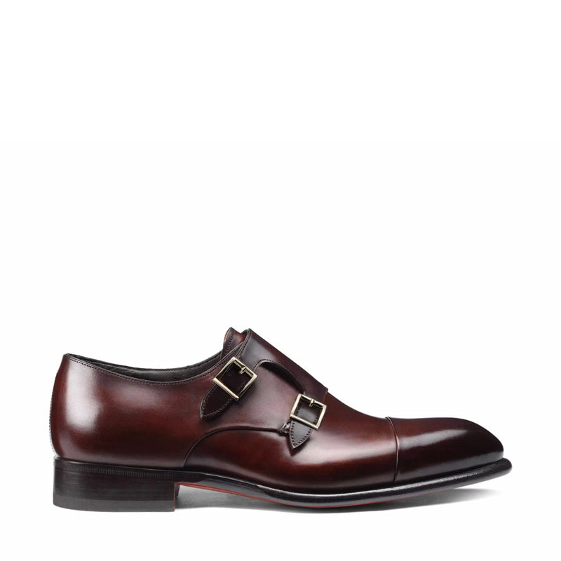 Leather Double Monk Strap Men Shoes