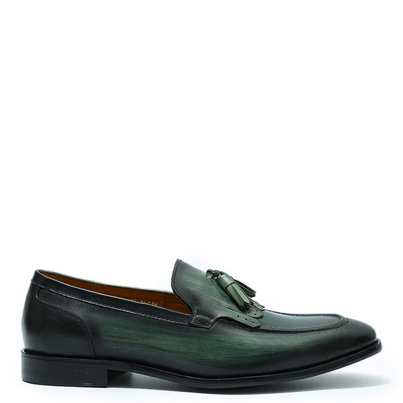 Leather Slip-On Tassel Green Loafer For Men