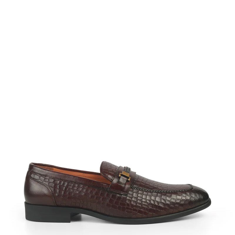 Men Crocodile Pattern Leather Stylish Loafer Brown