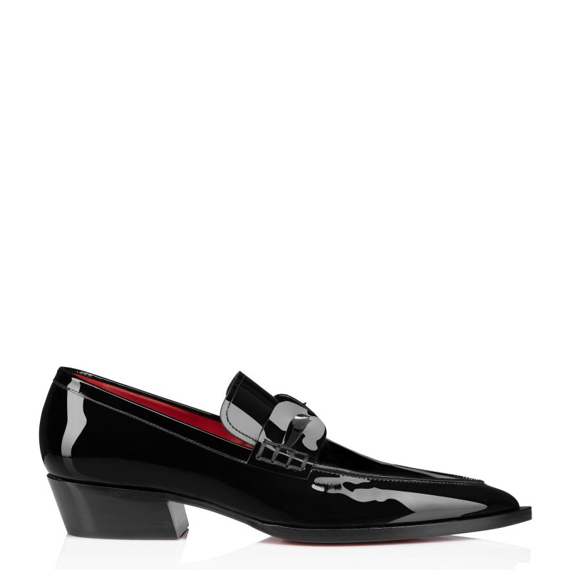 Patent Cuban Heel Shiny Leather Black Loafer