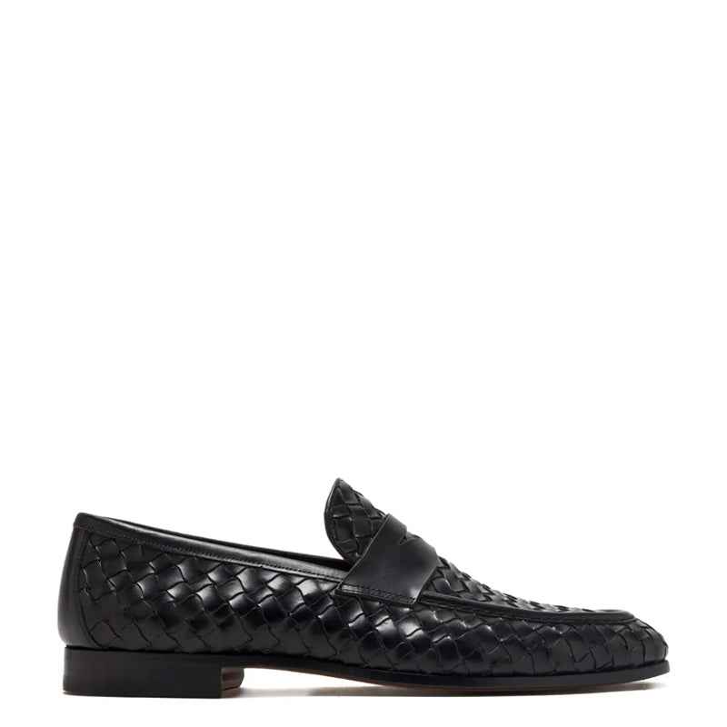 Black Woven Texture Leather Loafer for Men