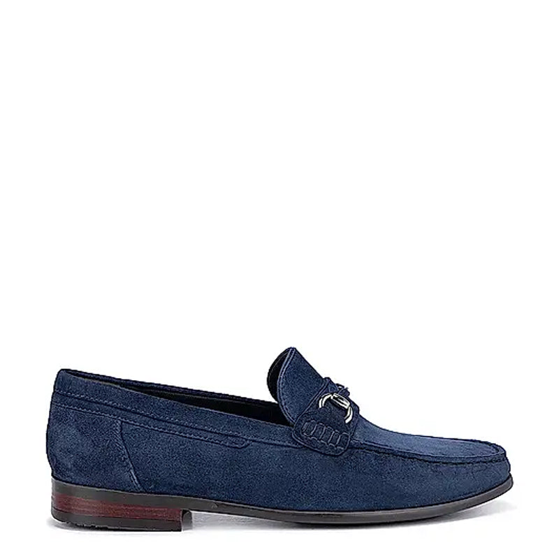 Suede Leather Formal Horsebit Buckled Blue Loafer