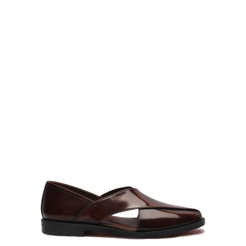 Shiny Leather Closed Comfort Peshawari Brown Sandal