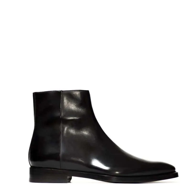 Men Solid Shiny Leather Side-Zipper Black Boot