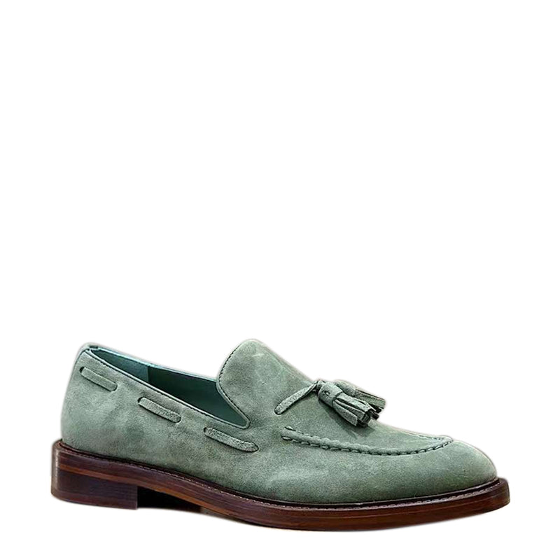 Comfort Tassel Penny Loafer in Olive Green Suede Leather
