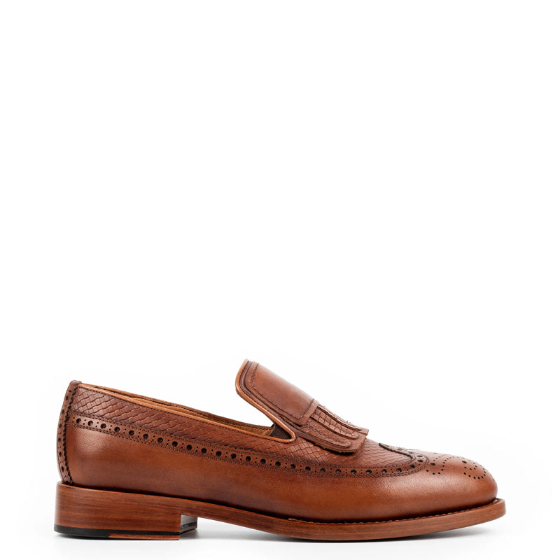 Men Premium Wingtip Leather Loafer Tan
