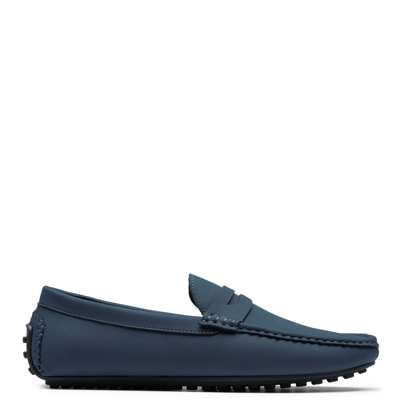 Heritage-Style Suede Moc Toe Penny Loafer Blue