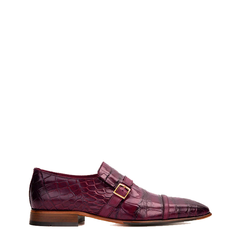 Wine Leather Single Monk Strap Cap Toe Men Shoe