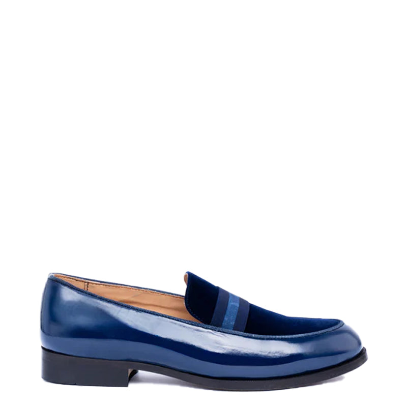 Upper Suede Patent Shiny Leather Blue Loafer