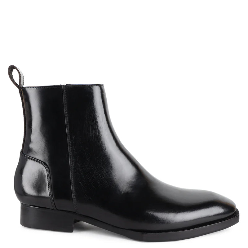 Luxury Handmade High-Top Leather Side-Zipper Boot Black