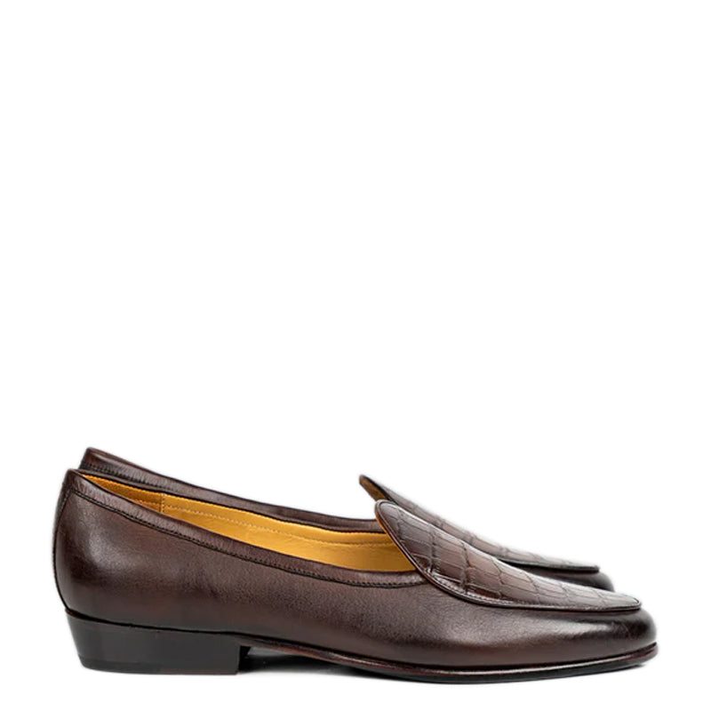 Croco Solid Leather Formal Brown Loafer