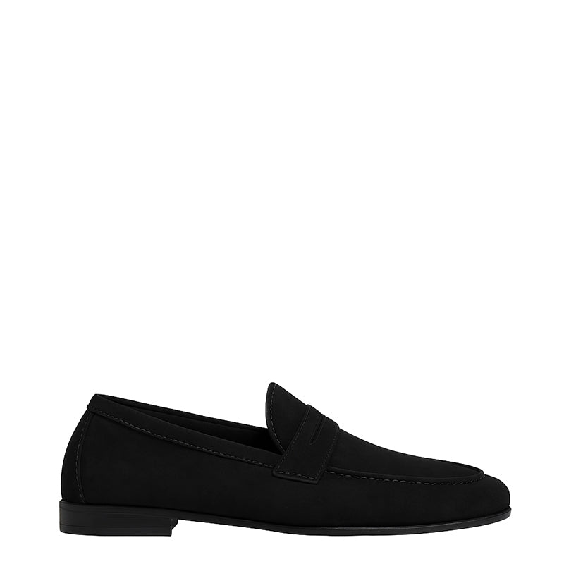 Men's Handcrafted Black Suede Leather Bow Penny Loafer