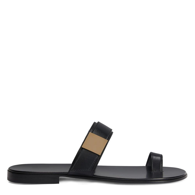 Open Toe Double Strap Leather Stylish Black Sandal