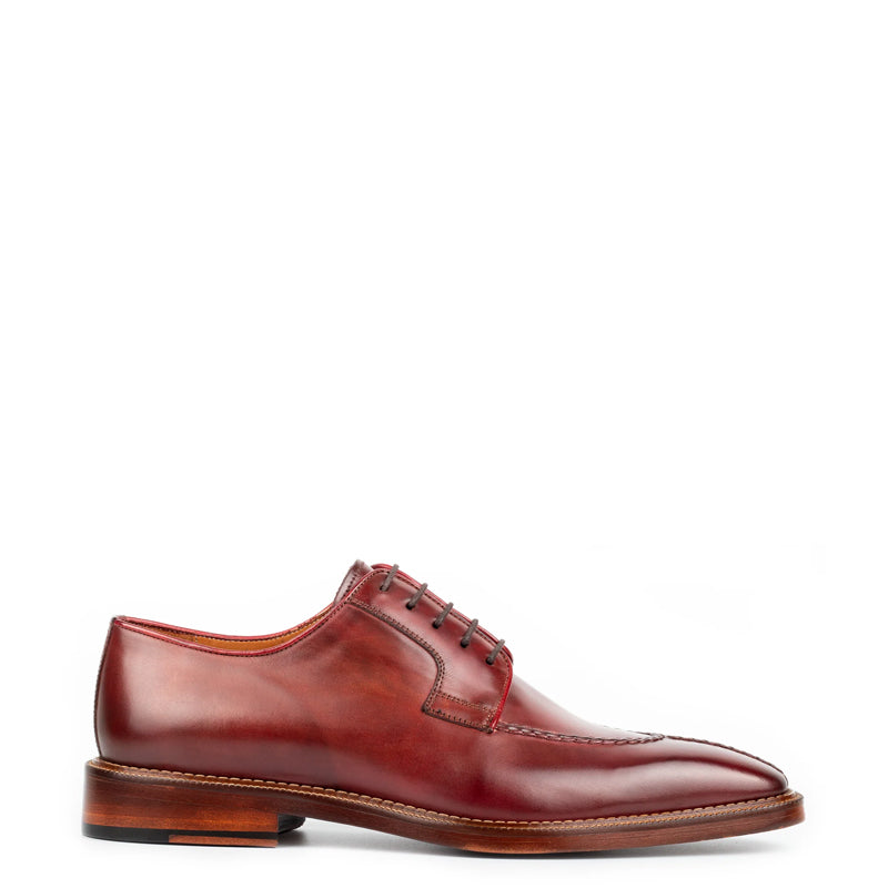 Handpainted Crust Leather Split Toe Derby Shoe Cherry