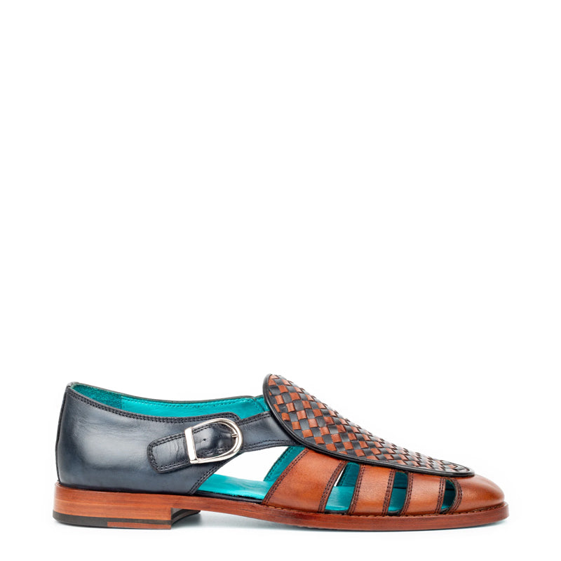 Men  Blue/Tan Textured Leather Peshawari Comfort Sandal