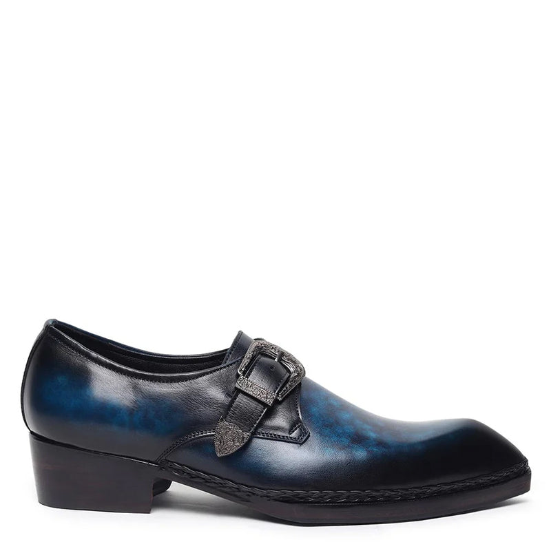 Plain Leather Single Monk Black Shoe With Side Buckle