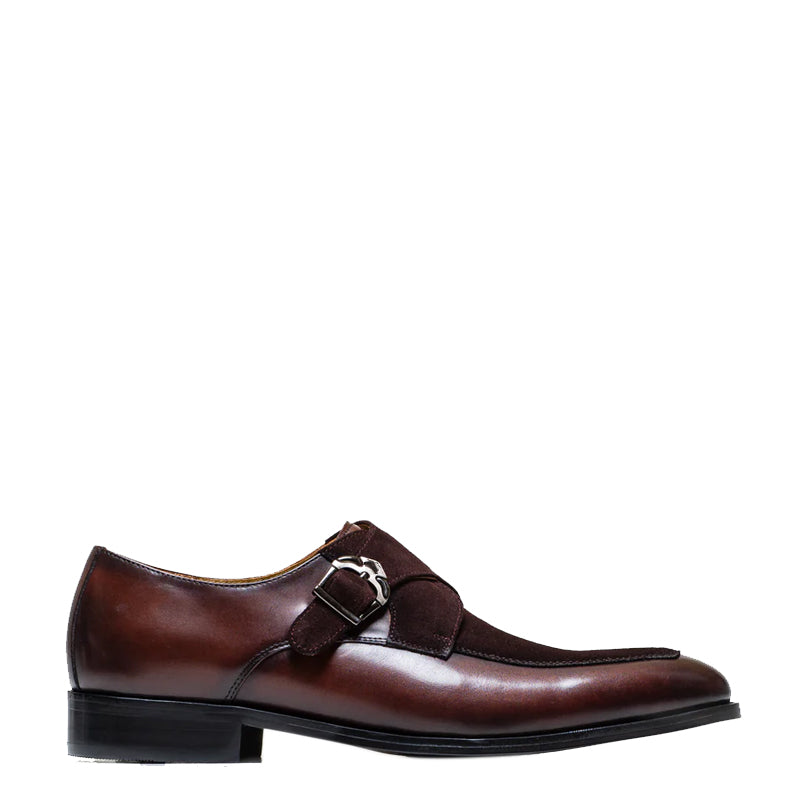 Classic Upper Suede Leather Single MonkStraps Shoe Brown
