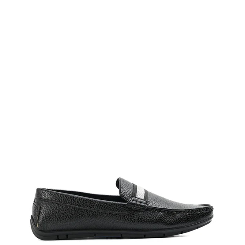 Classic Textured Leather Driving Black Loafer