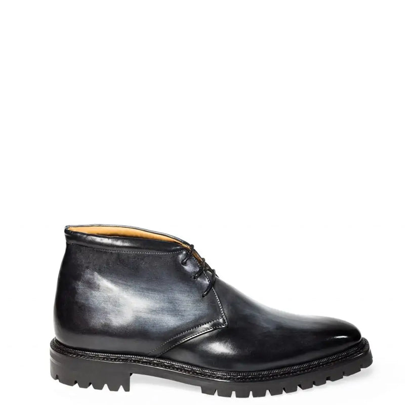 Men Handpainted Solid Leather Chukkas Black Boot