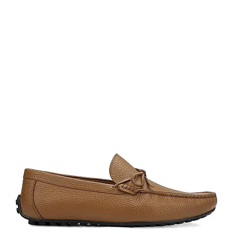 Men Round Toe Leather Driving Tan Loafer