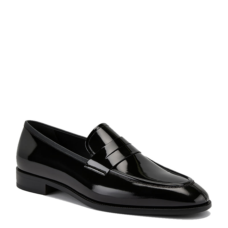 Luxury Black Leather Penny Loafer with Glossy Finish