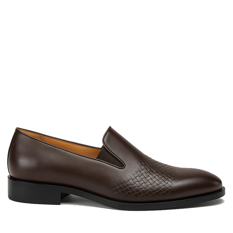 Elegant Brown Woven Leather Loafer