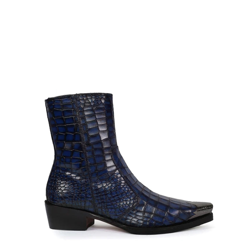 Luxury Croco Print Leather Side-Zipper Boot Burgundy