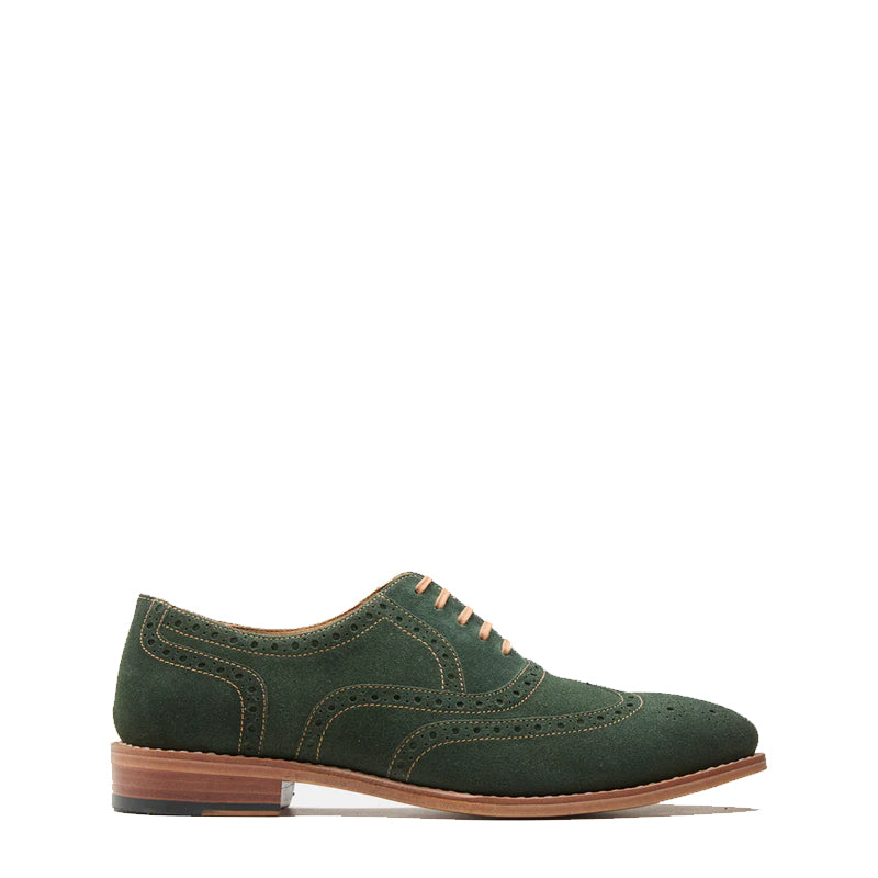 Classic Design Suede Wingtip Leather Oxford Shoe Olive Green