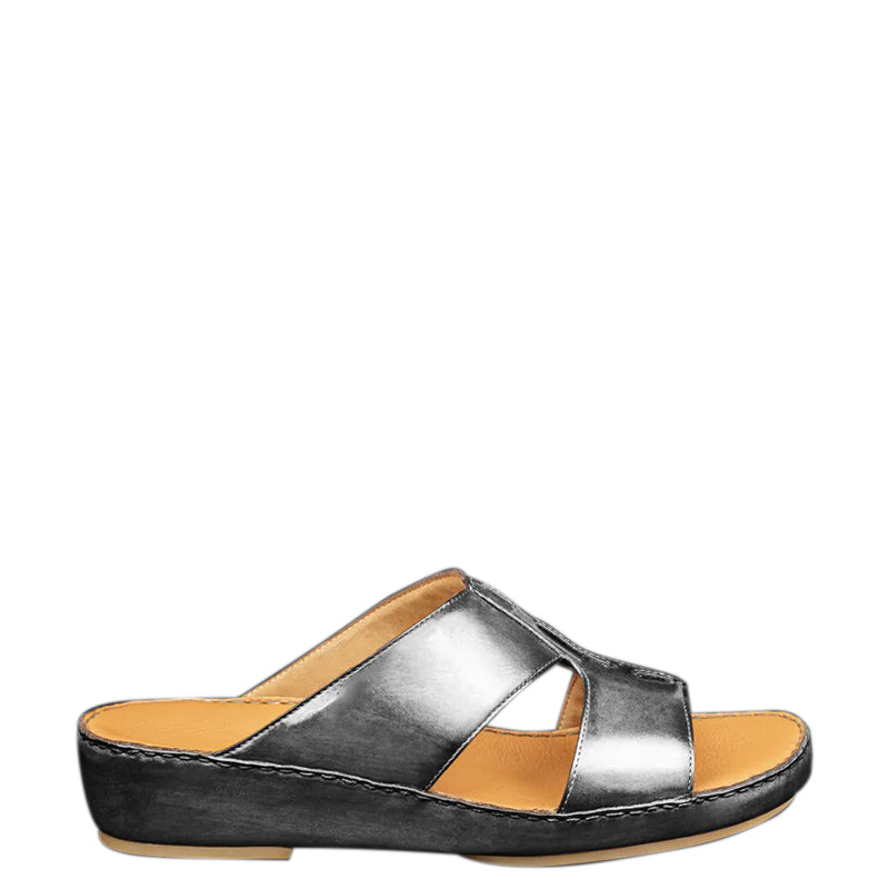 Luxury Slip-On Solid Leather Arabic Black Sandal