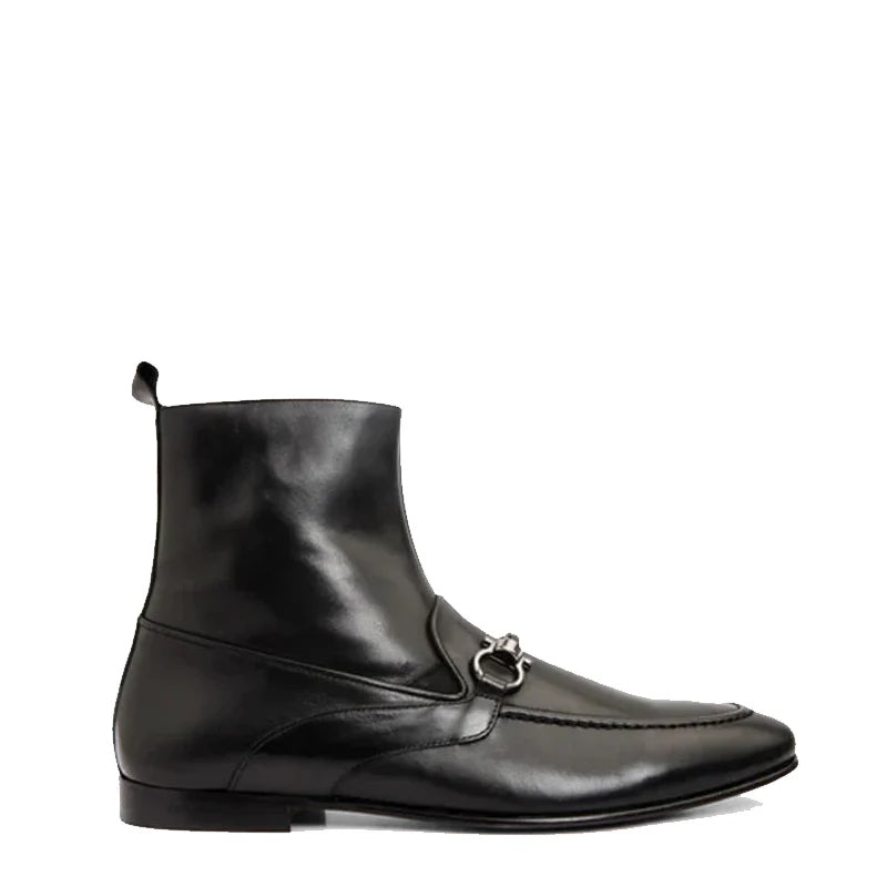 Black Bit Zip-Up Dress Men Boot