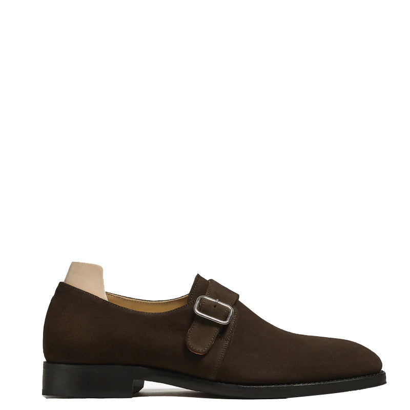 Men's Brown Handcrafted Suede Single-Strap Monk Shoe